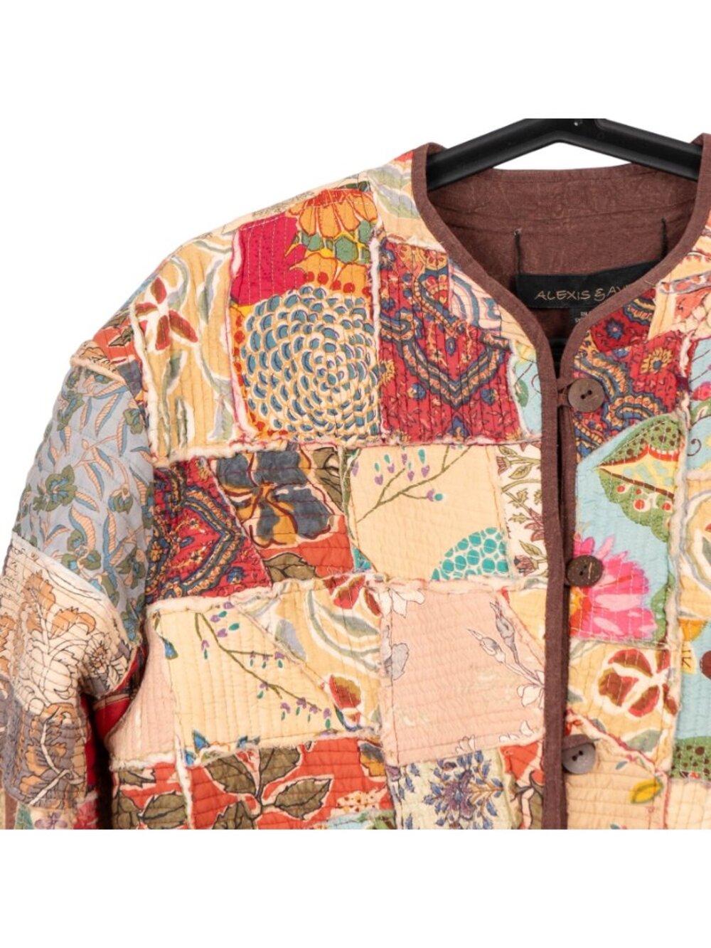 Patchwork Kantha Jacket XL Floral Boho Peasant Festival Long Layering Earthy - Picture 2 of 7
